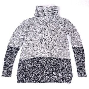 Banana Republic Chunky Knit Turtleneck‎ Sweater S Black White Marled Cable Knit